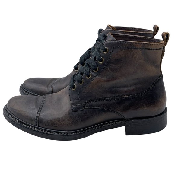 John Varvatos Brown Leather Lace Up Moto Cap Toe Ankle Boots Men’s Sz 8.5 - Picture 2 of 14